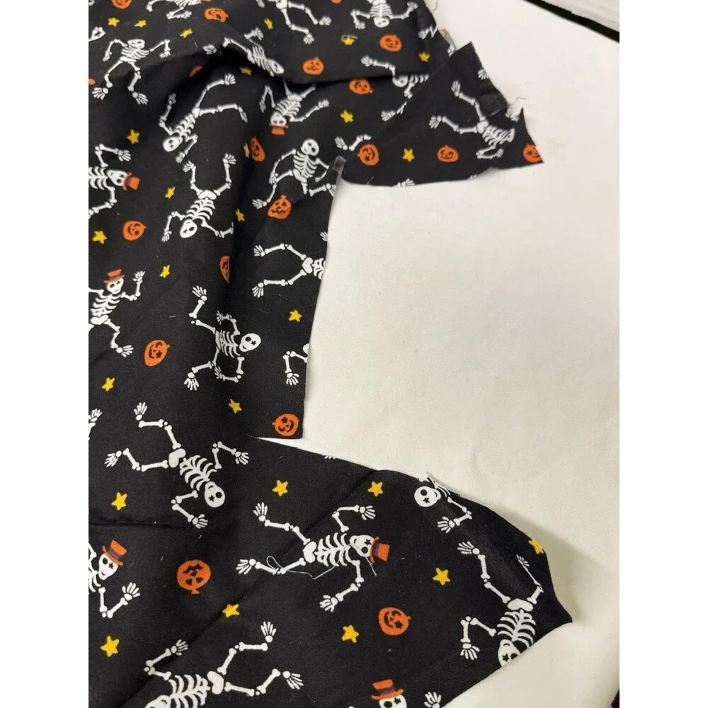 Halloween Cotton Fabric Pieces- Dancing Skeletons & Pumpkins on Black